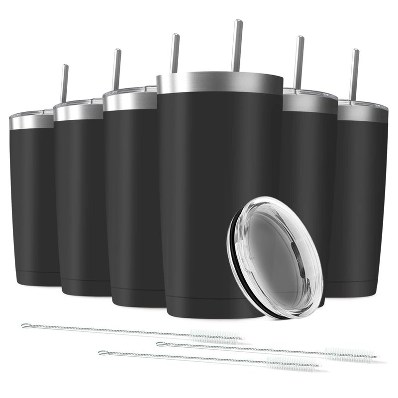 Deitybless 6 Pack 20 oz Stainless Steel Insulated Tumbler with Straw and Lid, Double Wall Travel Coffee Mug Vacuum Insulated Bulk Tumbler Set of 6, Suitable for Vehicle Cup Holders - Image 1